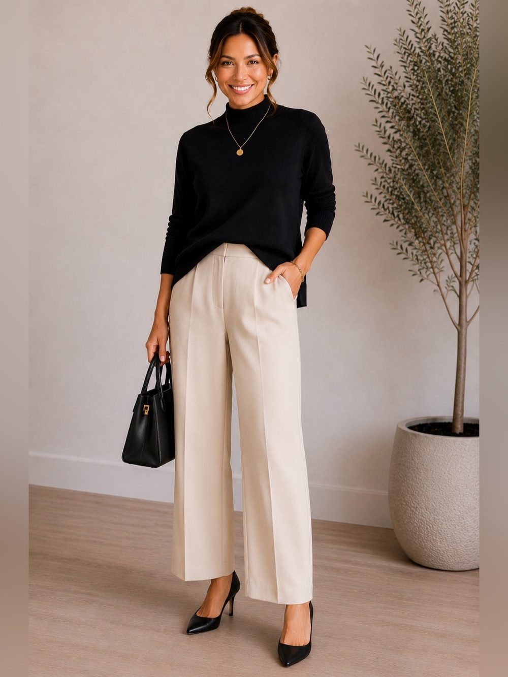 IMAN Black Knit Cotton Blend Long Sleeve Sweater Size M